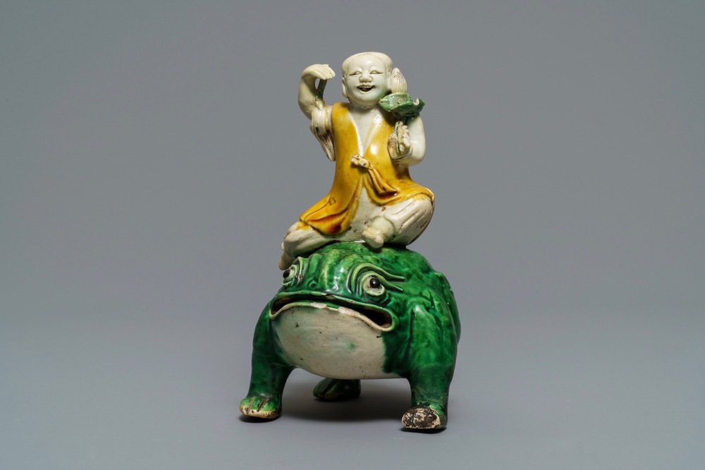 A Chinese verte biscuit model of Liu Hai on the toad, Kangxi