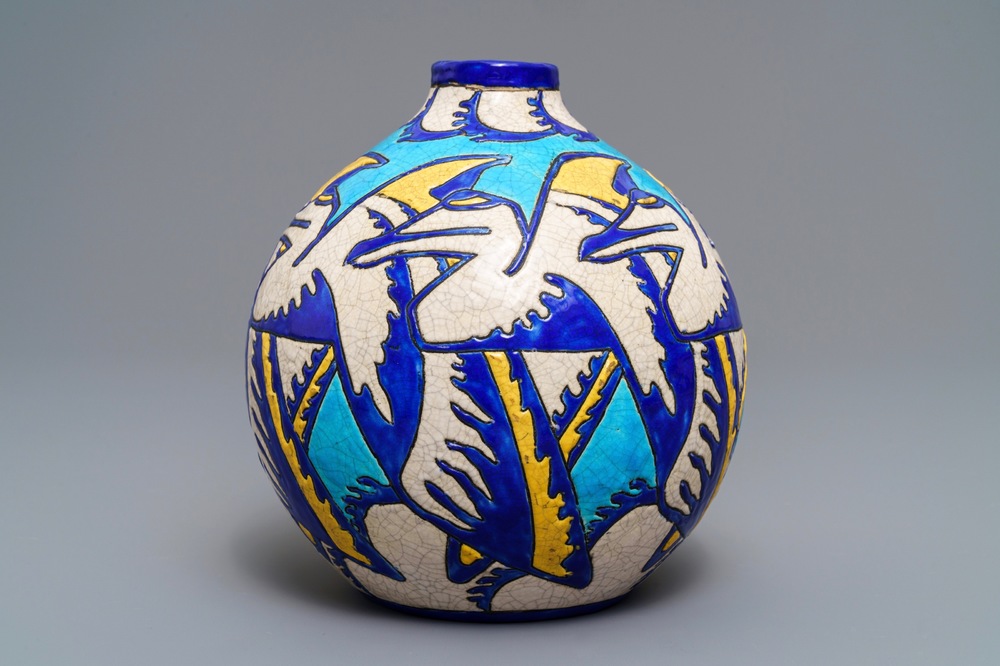 An art deco crackle glazed vase, Charles Catteau for Boch K&eacute;ramis, 1st half 20th C.