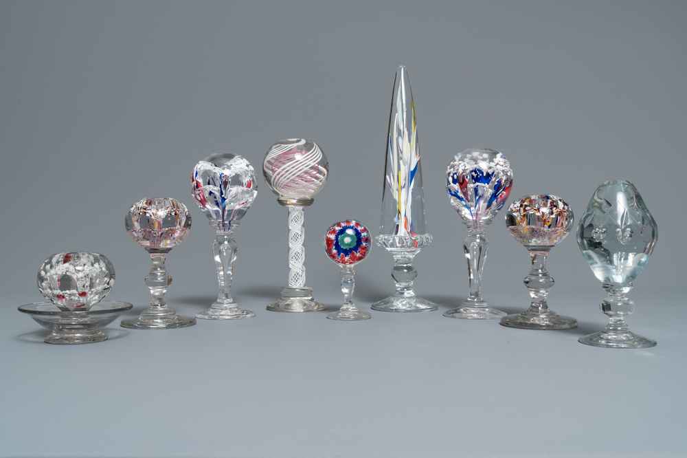 Nine glass paperweights, France, 18/19th C.