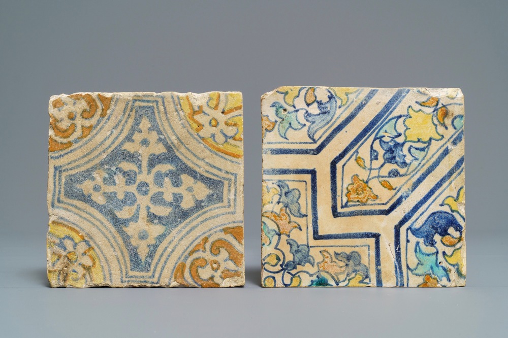 Two polychrome Antwerp maiolica tiles, 2nd half 16th C.
