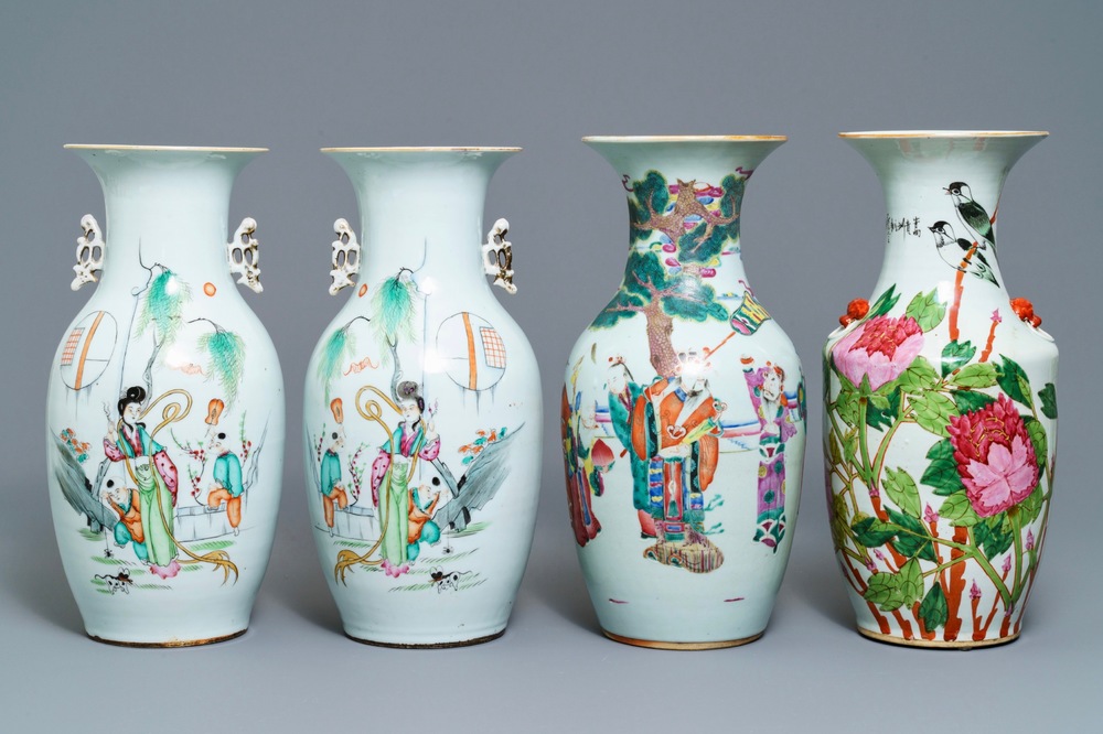 Quatre vases en porcelaine de Chine famille rose, 19/20&egrave;me