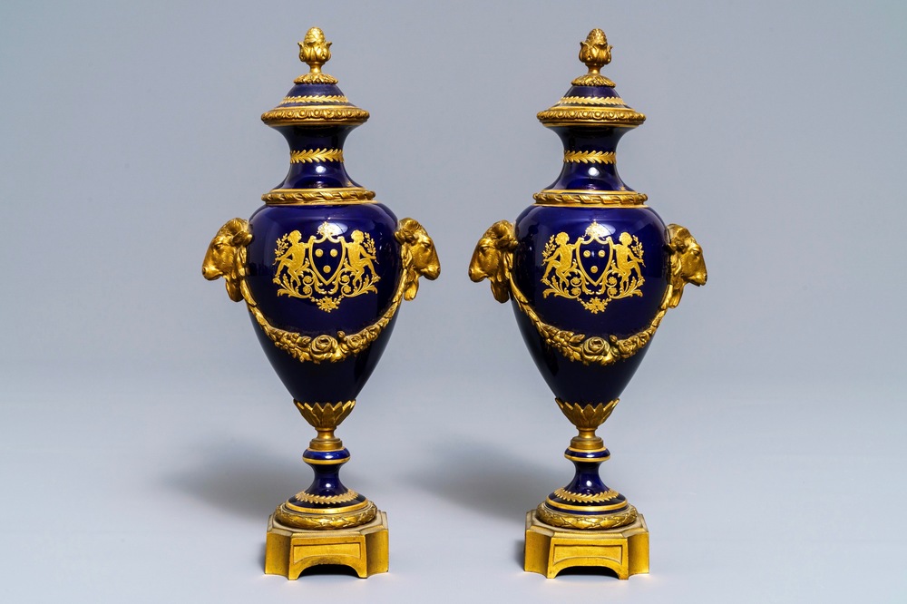 A pair of gilt bronze-mounted S&egrave;vres-style porcelain vases, France, 19/20th C.