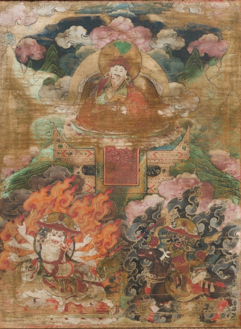 Un thangka &agrave; d&eacute;cor de Padmasambhava, Tibet, 18/19&egrave;me