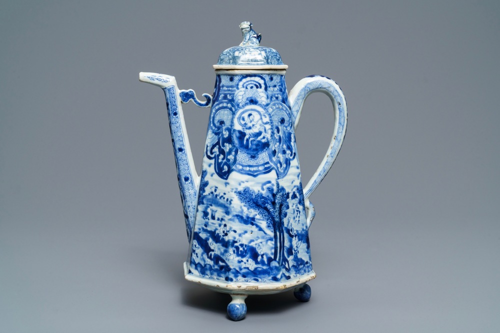 A rare Chinese blue and white 'Europa and the bull' coffee pot, Kangxi