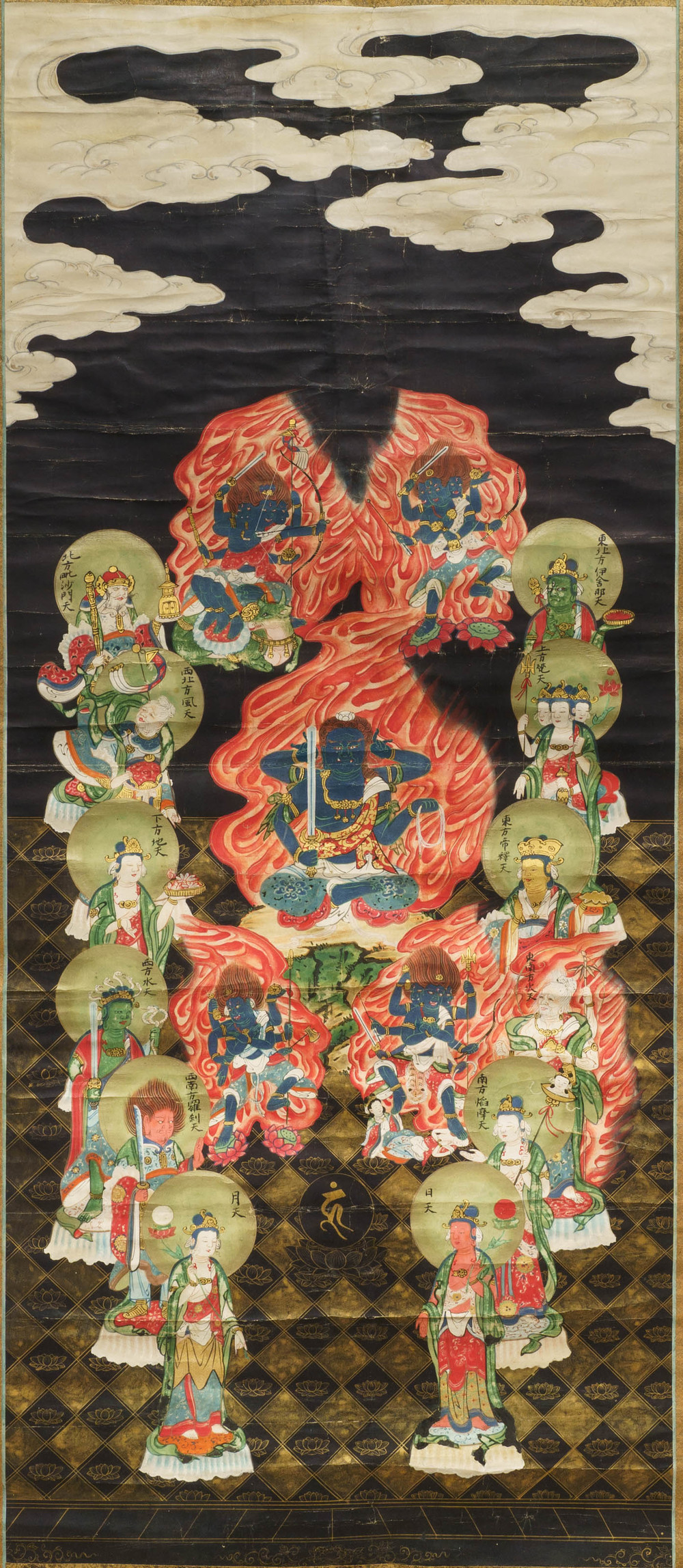 Chinese school, ink and colour on paper, Qing: 'Wrathful Guardians of Buddhism'