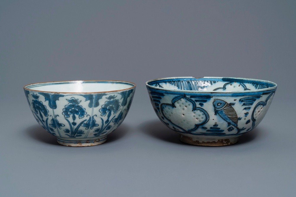 Two blue and white Persian pottery bowls, Safavid, 17/18th C.