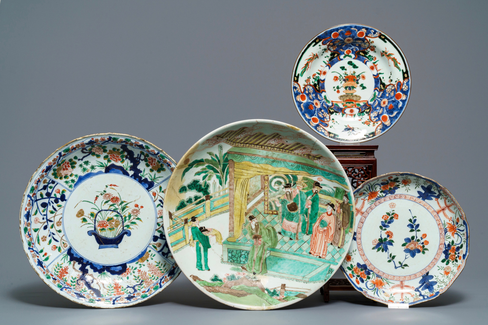 Quatre plats en porcelaine de Chine famille verte, Kangxi