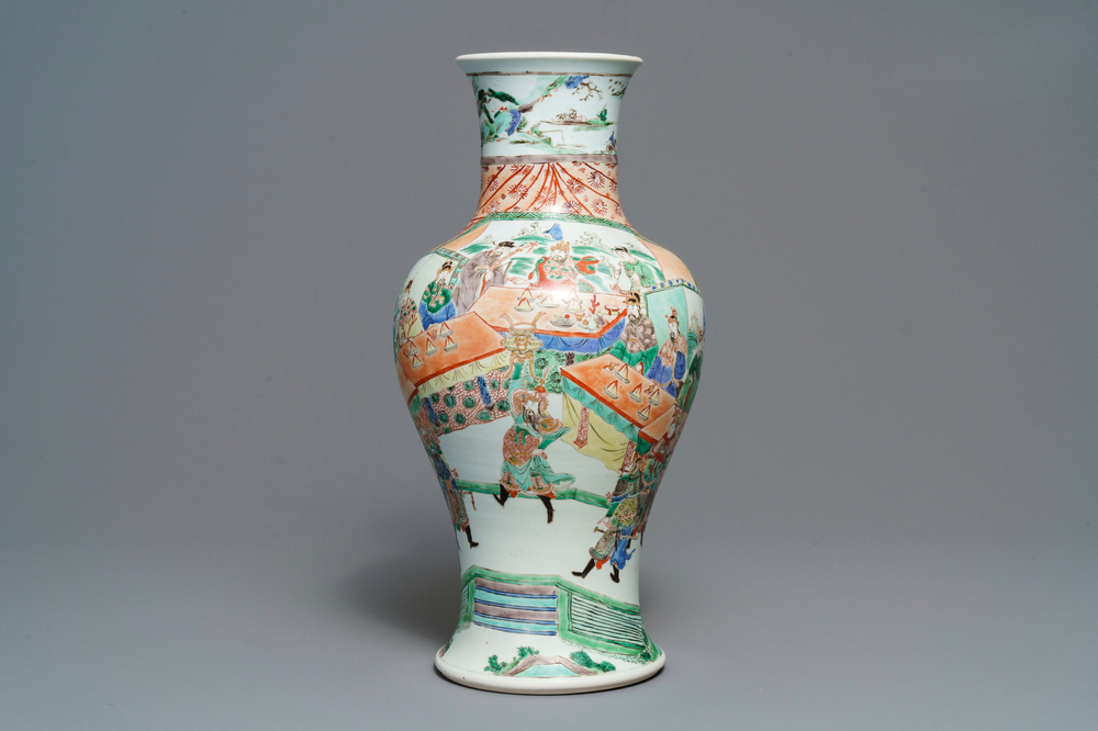 A Chinese famille verte 'Hong Men Yan' vase, Kangxi