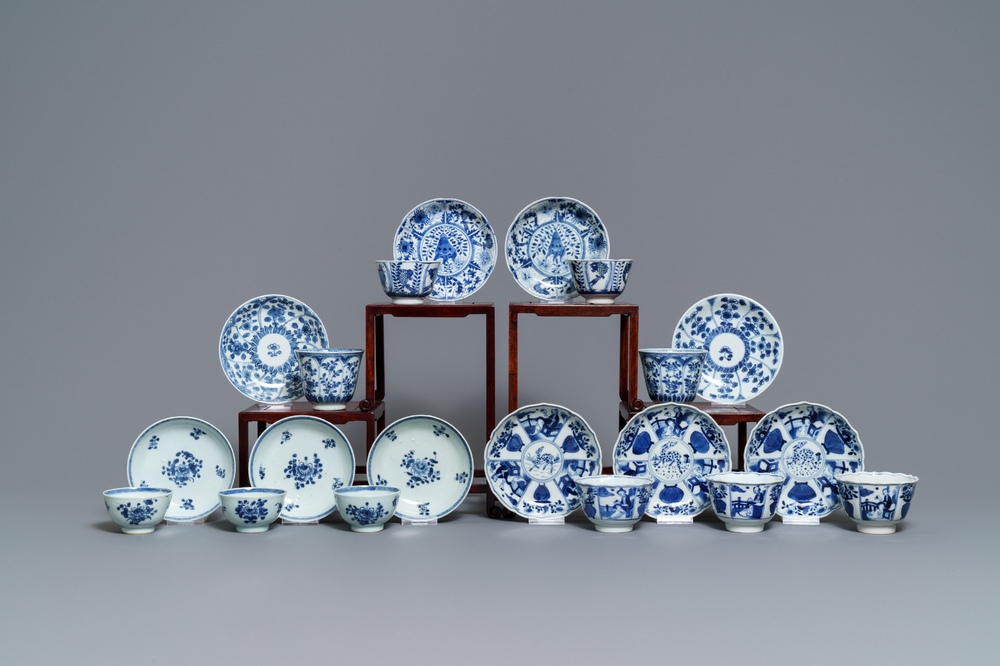 Ten Chinese blue and white cups and saucers, 18/19th C.