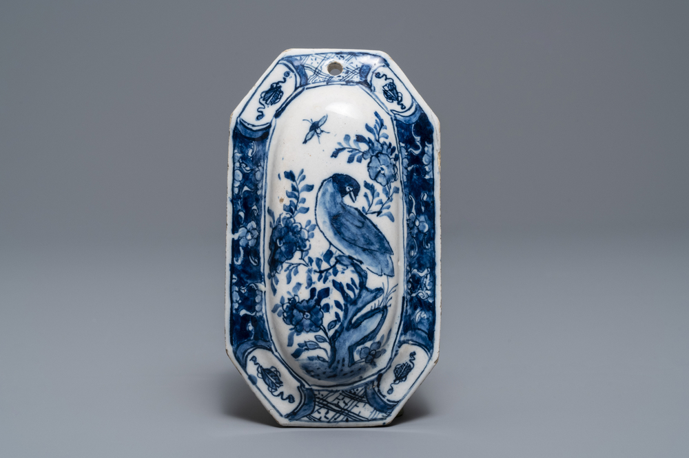 A Dutch Delft blue and white brush back, 18th C.