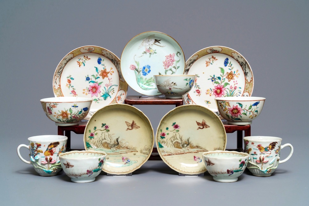 A collection of Chinese famille rose cups and saucers, Yongzheng/Qianlong