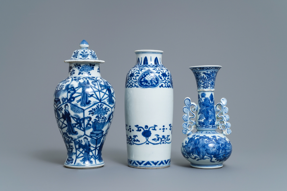 Three Chinese blue and white vases, Kangxi
