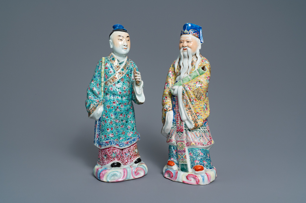 Deux figures d'immortels en porcelaine de Chine famille rose, 19/20&egrave;me