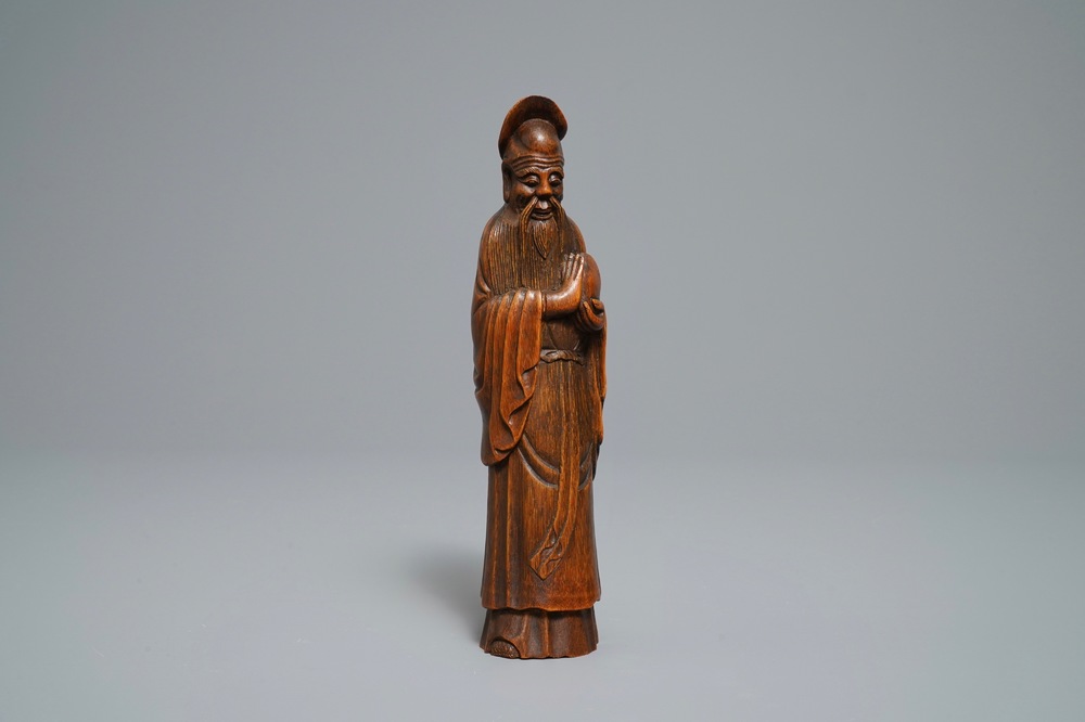 Une figure de Shoulao en bambou sculpt&eacute;, Chine, Qianlong/Jiaqing