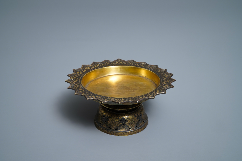 A Thai gilt and niello silver stem bowl, 19th C.