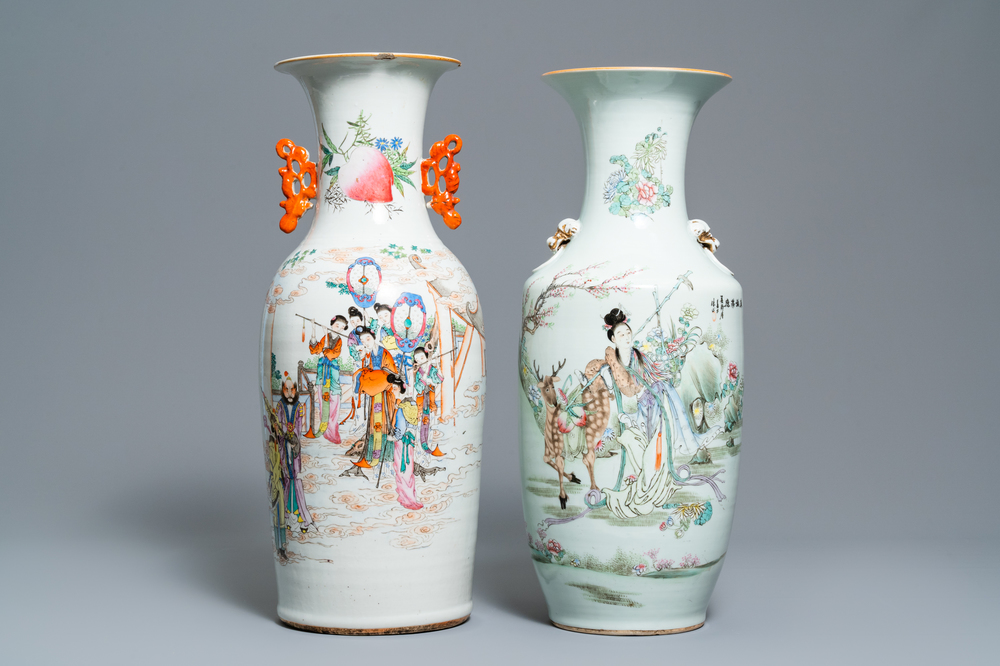 Deux vases en porcelaine de Chine famille rose et qianjiang cai, 19/20&egrave;me