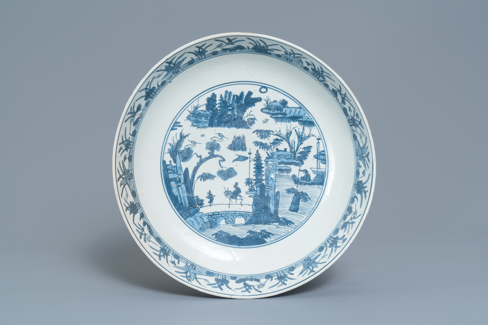 A Chinese blue and white 'landscape' charger, Jiajing