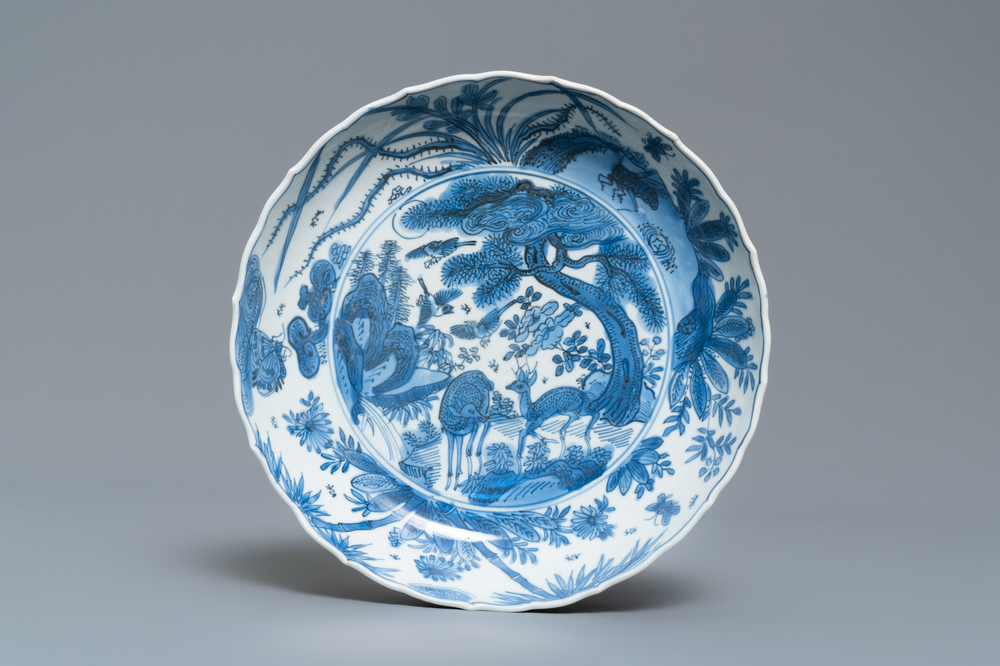 A rare Chinese blue and white kraak porcelain plate with 'egret' mark, Wanli