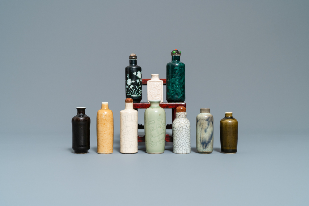 Ten Chinese mostly monochrome snuff bottles, 19/20th C.