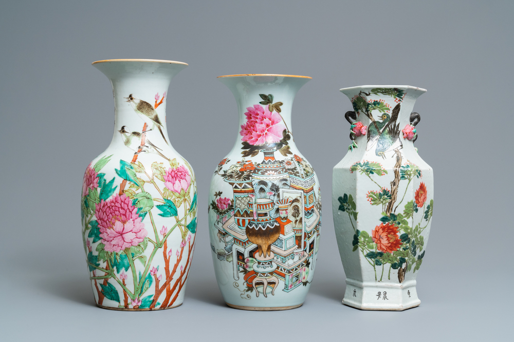 Trois vases en porcelaine de Chine qianjiang cai, 19/20&egrave;me