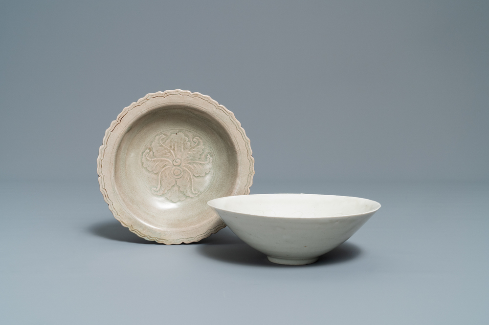 Two Chinese celadon- and qingbai-glazed bowls, Song and Yuan