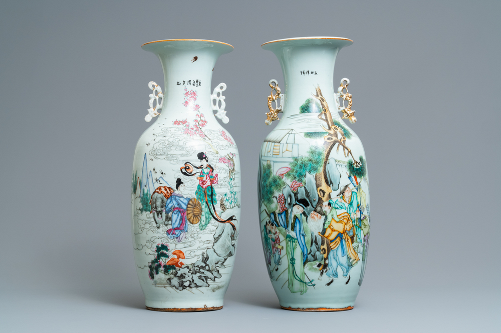 Deux vases en porcelaine de Chine famille rose, 19/20&egrave;me