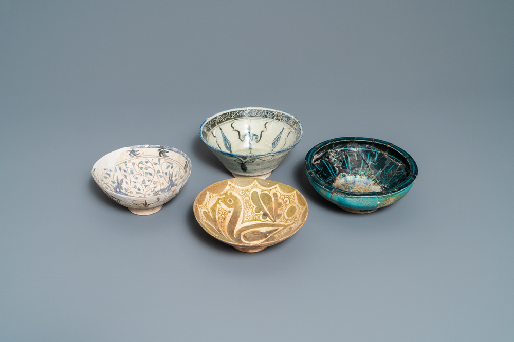 Four various Islamic pottery bowls, Safavid and Raqqa, 14th C. and later