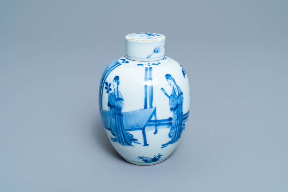 A Chinese blue and white jar and cover, Chenghua mark, Kangxi