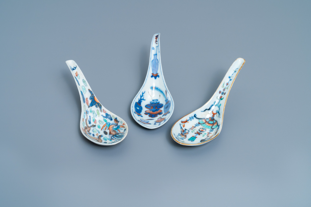 Three Chinese doucai spoons, 19th C.