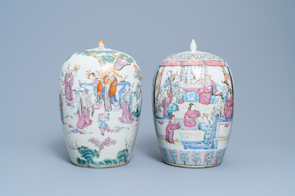 Two Chinese famille rose ginger jars, 19th C.