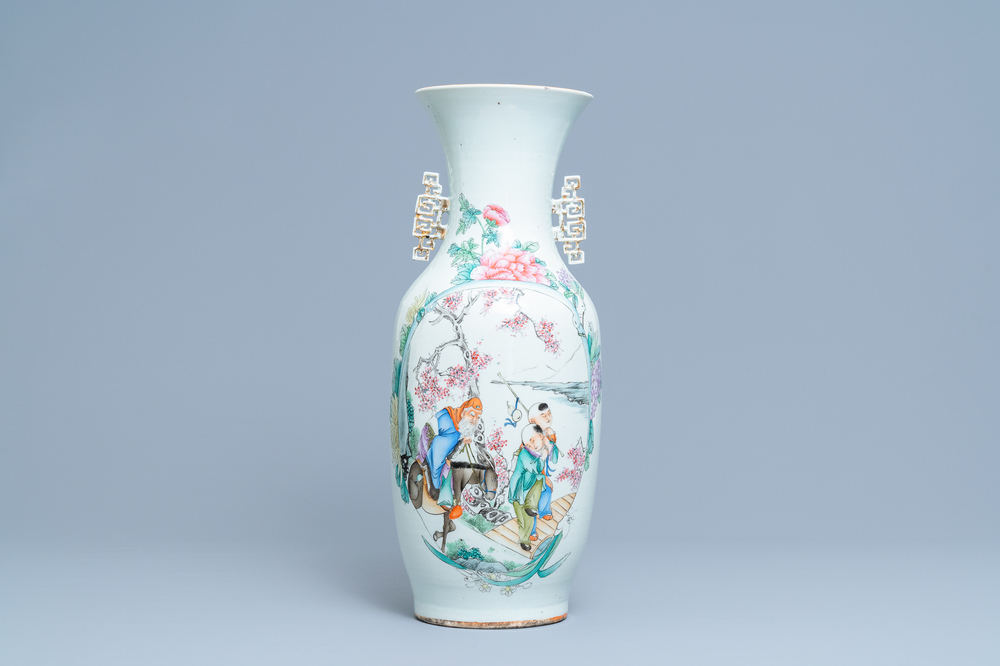 A Chinese famille rose 'Zhang Guolao' vase, 19/20th C.