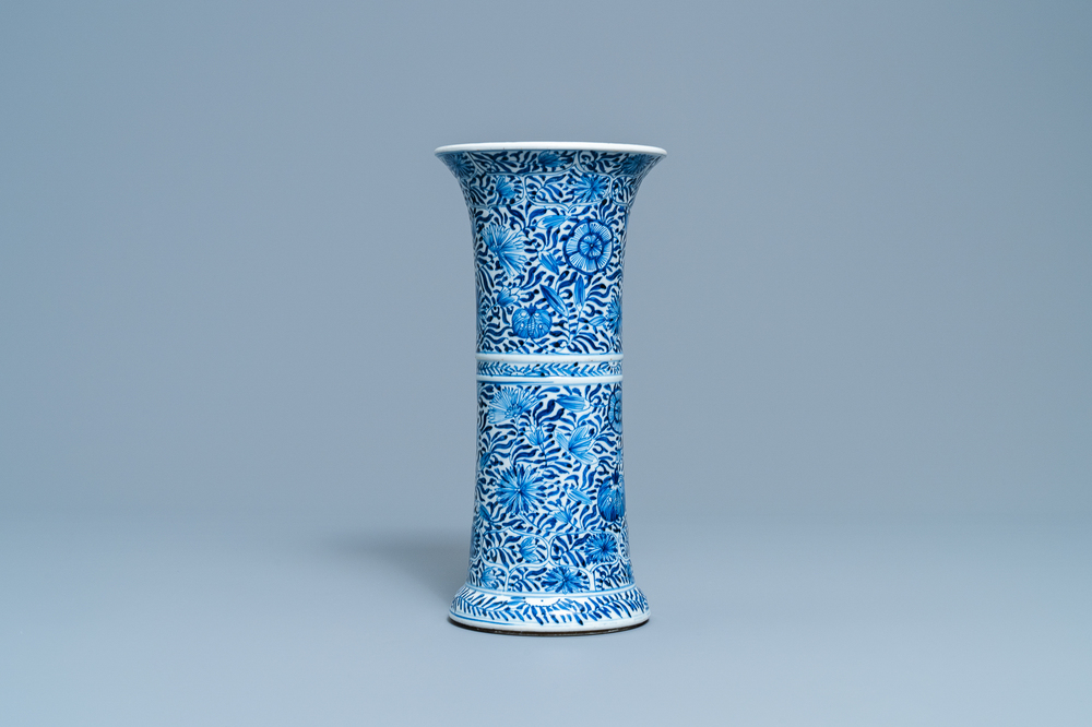 A Chinese blue and white 'flower scroll' vase, Kangxi