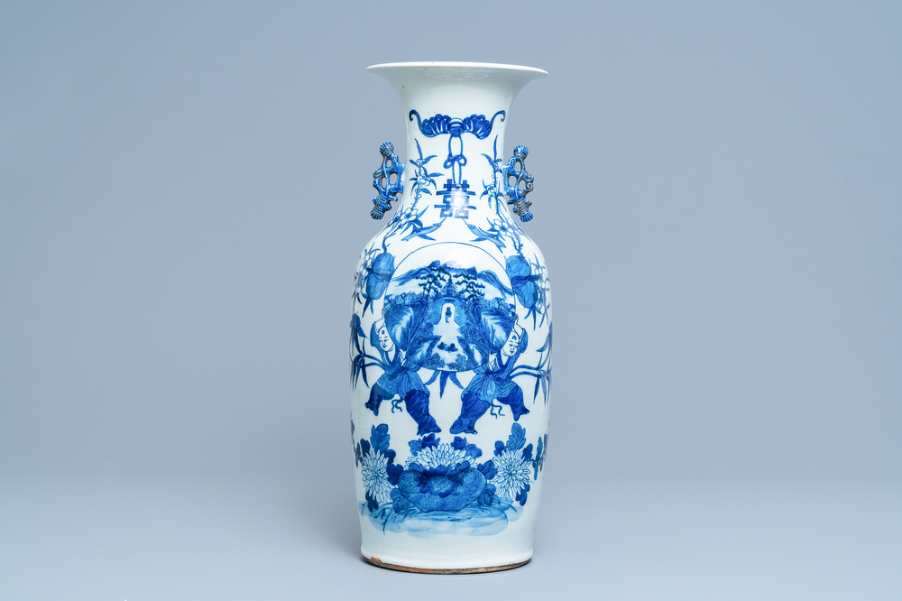 A Chinese blue and white 'Hehe Er Xian' vase, 19th C.