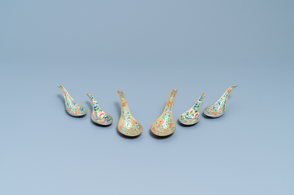 Six Chinese Thai market Lai Nam Thong spoons, 19th C.