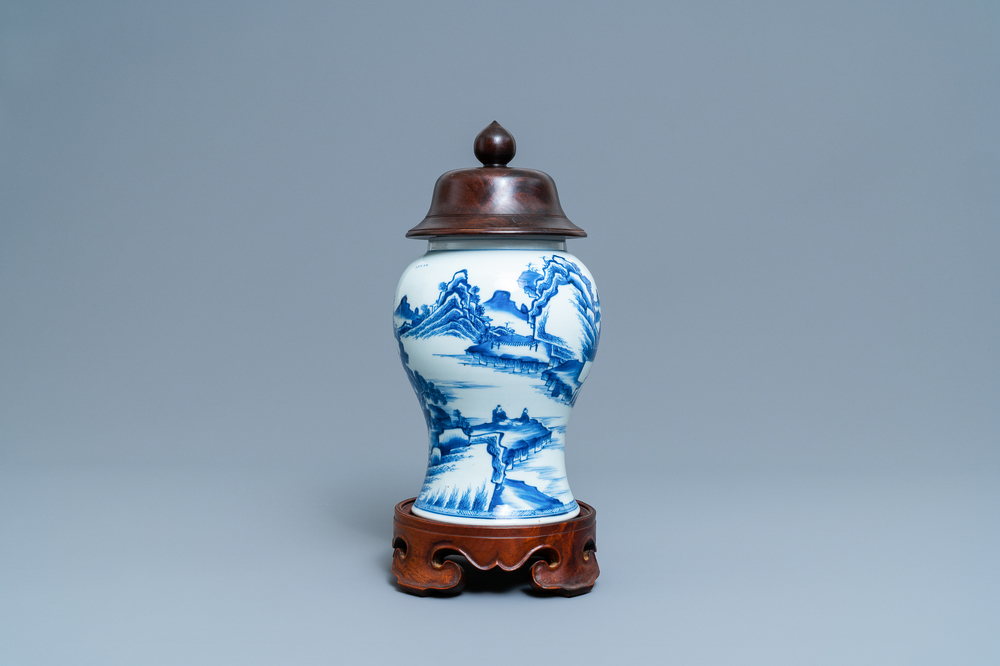 A Chinese blue and white 'landscape' vase, Kangxi