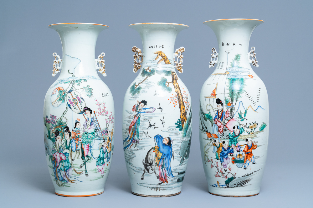 Three Chinese famille rose vases, 19/20th C.