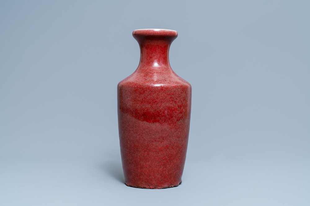 A Chinese monochrome copper red vase, 19th C.