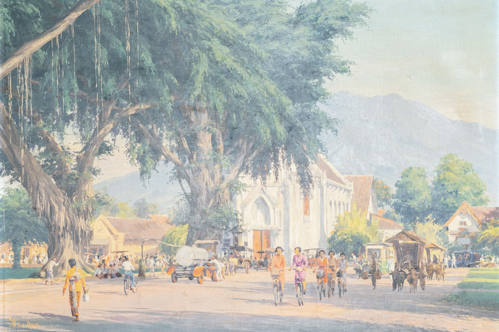 Willem Jan Pieter van der Does (1889-1966), oil on canvas: 'A streetview in Bali'