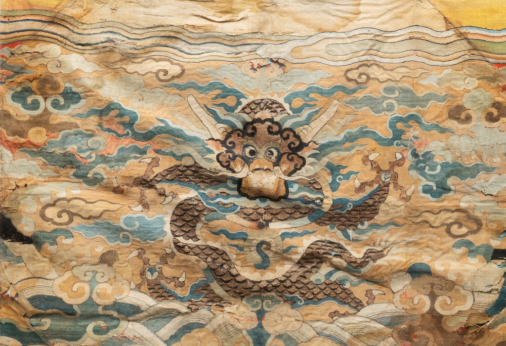 A Chinese kesi woven silk 'dragon' panel, Wanli