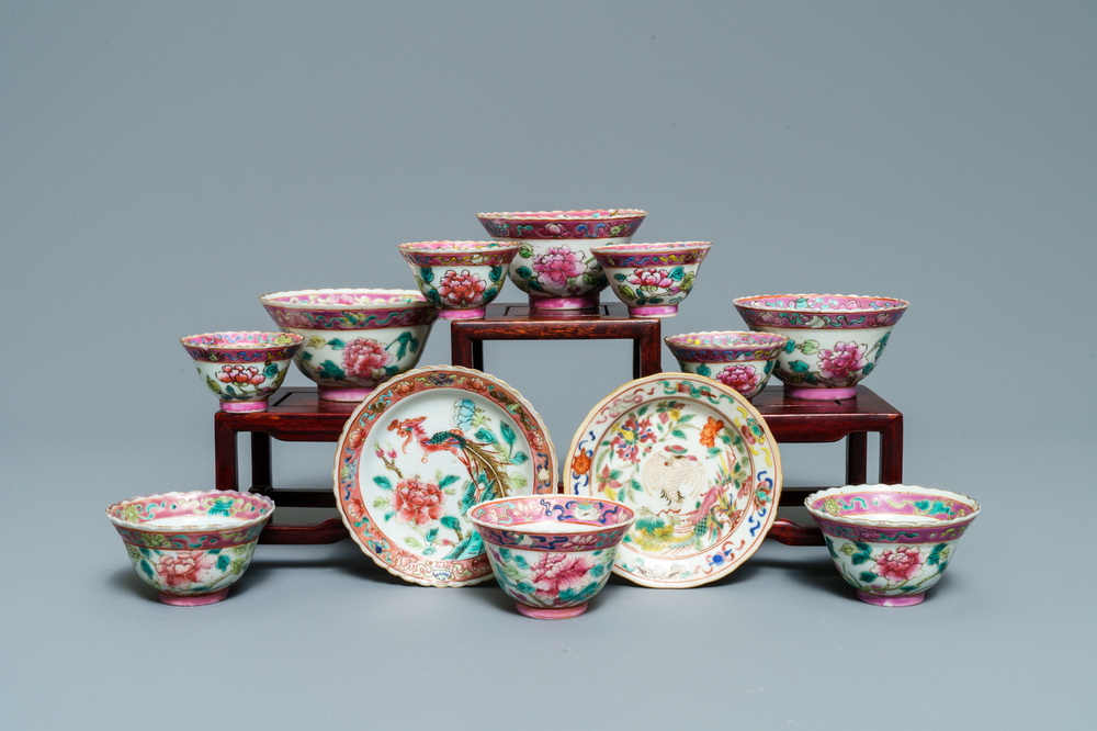 Ten Chinese famille rose bowls and two saucers for the Straits or Peranakan market, 19th C.