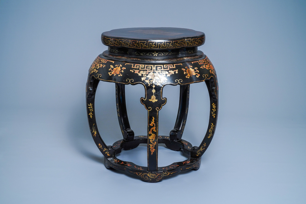 A Chinese painted and lacquered wooden stand, 19th C.