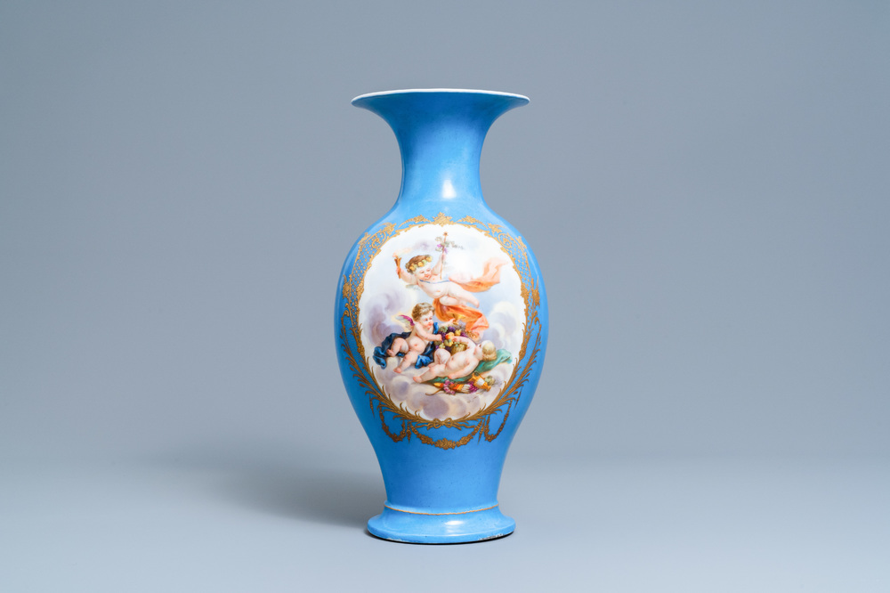 A S&egrave;vres-style blue-ground and gilt vase, probably Samson, Paris, 19th C.