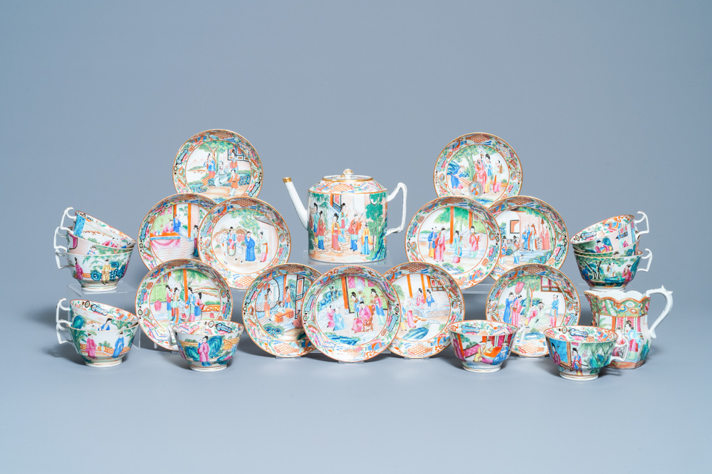 A Chinese Canton famille rose tea service, 19th C.