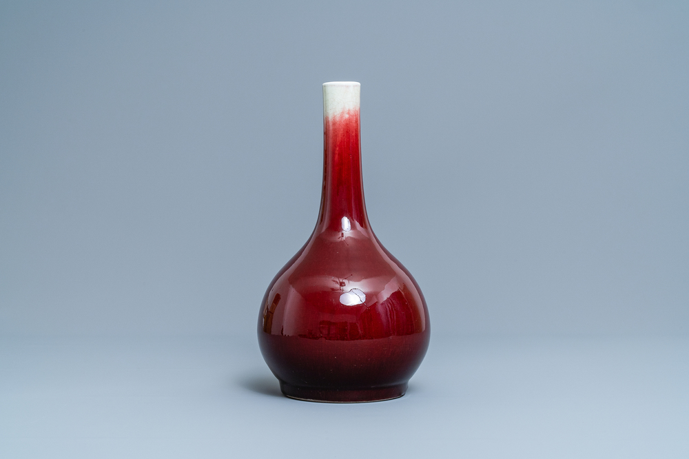 A Chinese monochrome langyao-glazed bottle vase, Qianlong