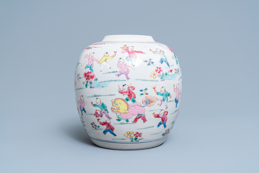 A Chinese famille rose 'hundred boys' jar, Yongzheng