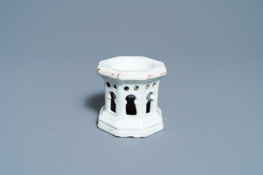 A white Delftware architectural salt cellar, France or Italy, 18th C.