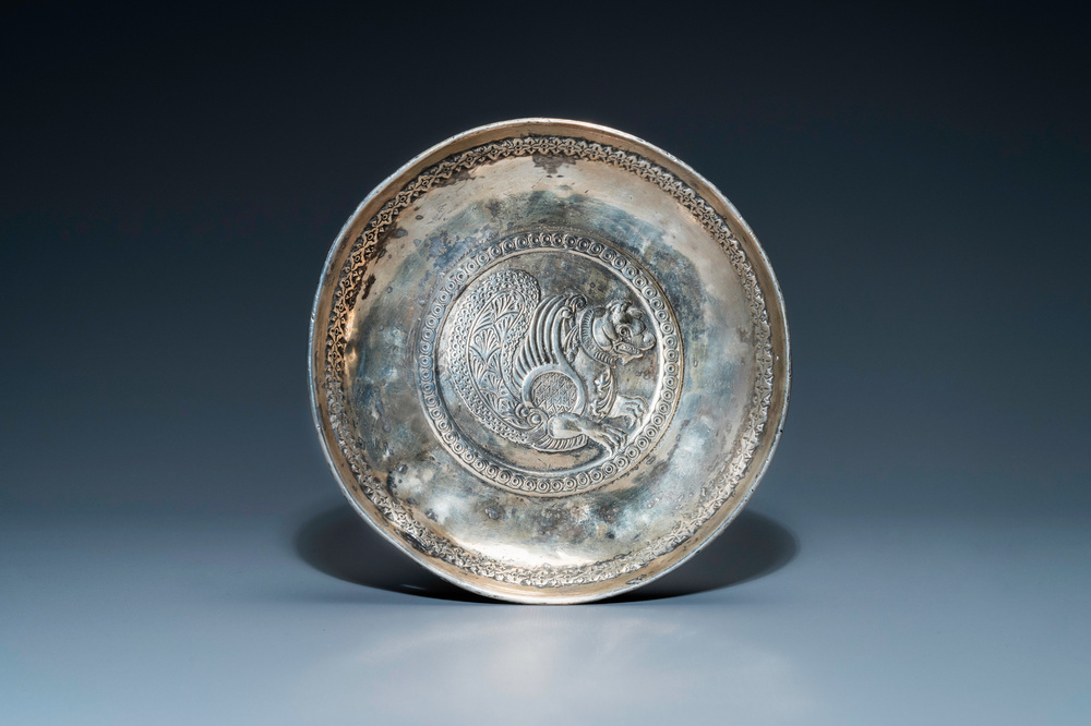 A Sassanian silver 'simurgh' dish, Persia, 6/8th C.