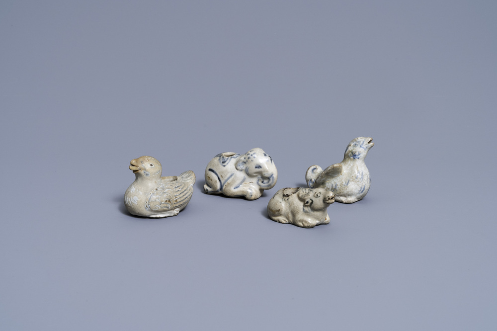 Four Vietnamese or Annamese blue and white water droppers in the shape of animals, 16/17th C.