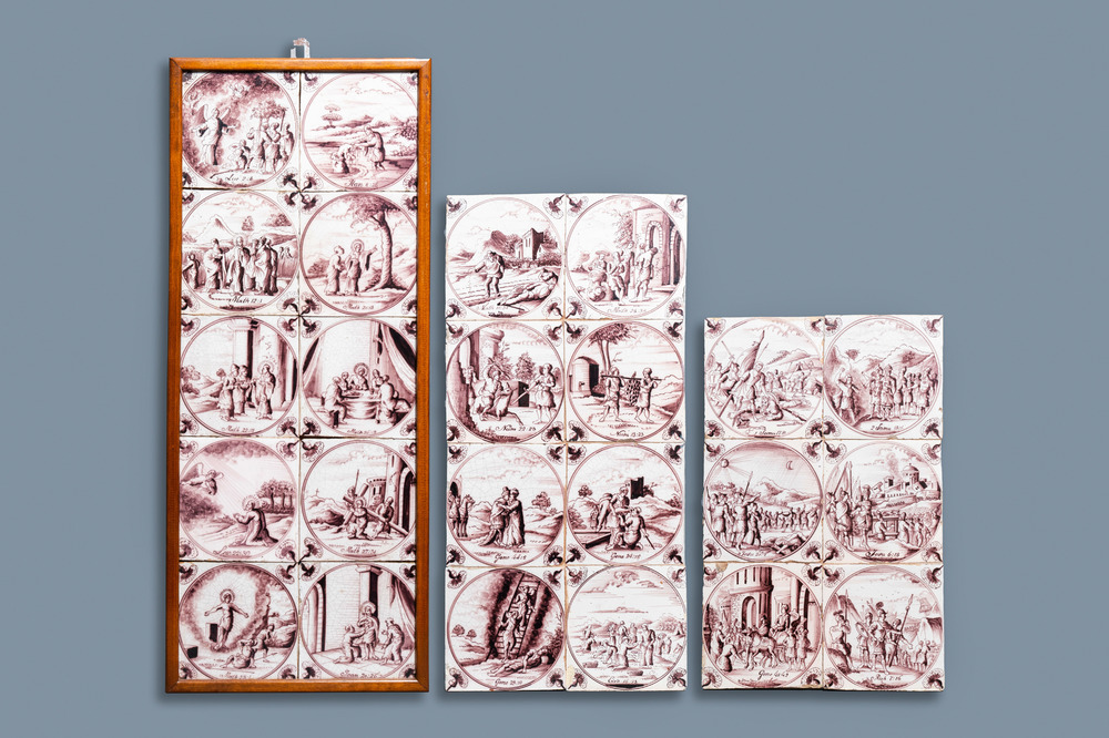 24 manganese Dutch Delft biblical tiles, 18th C.