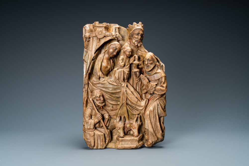 An English alabaster relief of 'The adoration of the magi', Nottingham, 15th C.